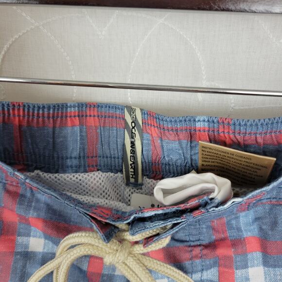 Ocean & Earth Swim Trunks Mens L Blue Red Plaid Lace Up Fly Netted Surf Beach - Picture 8 of 10